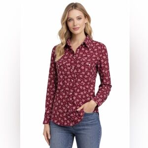 Wrangler Women's Burgundy Maroon Floral Button-Down Pearl Snaps Western Size L